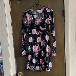 SO Black and Pink Floral Long Sleeve Dress Small
